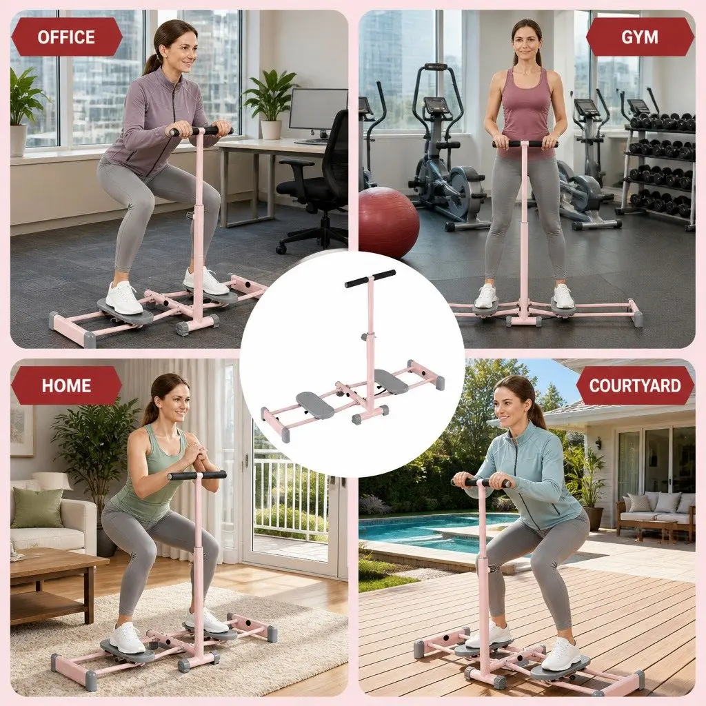 Foldable Ski Exercise Machine Pink Home Fitness Cardio Workout Thigh Trainer