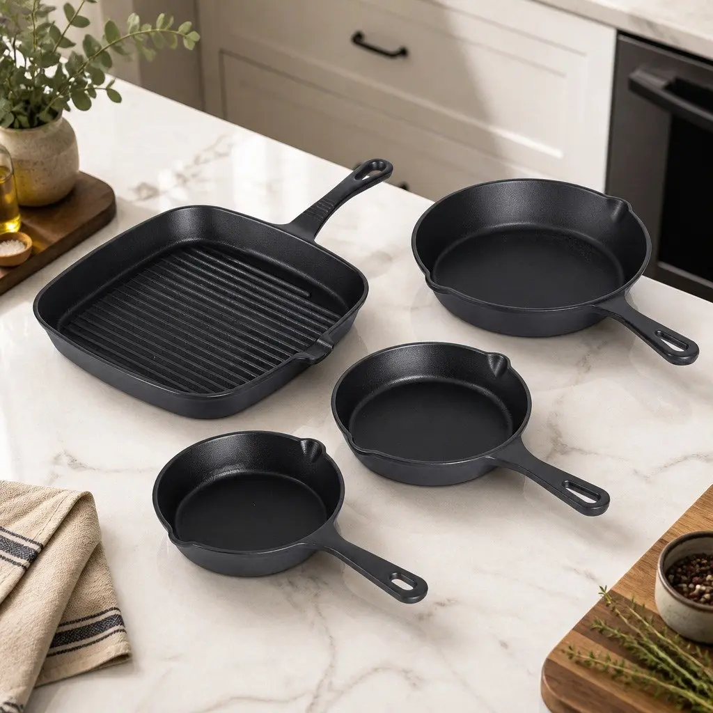 Cast Iron Frying Pan Skillet Set Black 14cm 16cm 20cm 24cm Induction Gas