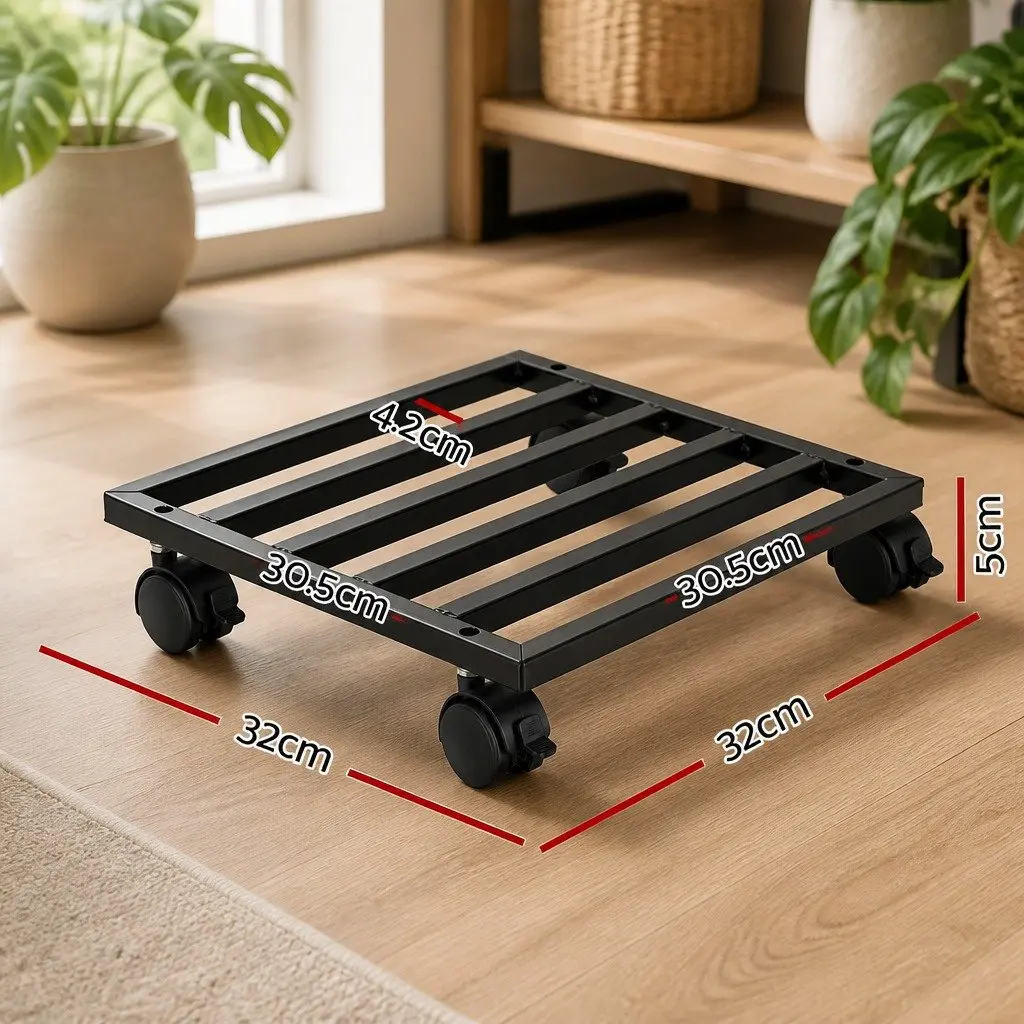 32cm Black Plant Pot Caddy Set