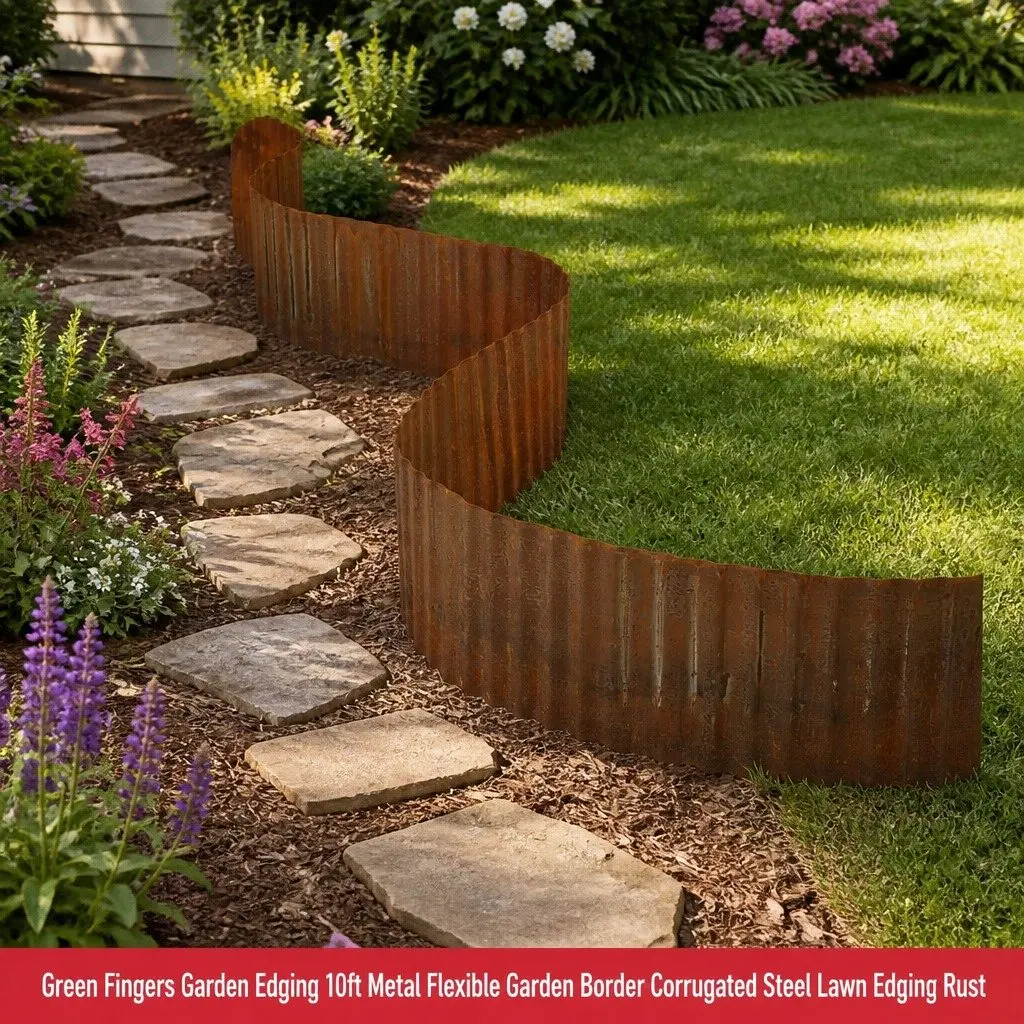 Garden Edging Rust 10ft Flexible Metal Border Corrugated Steel Lawn Strip