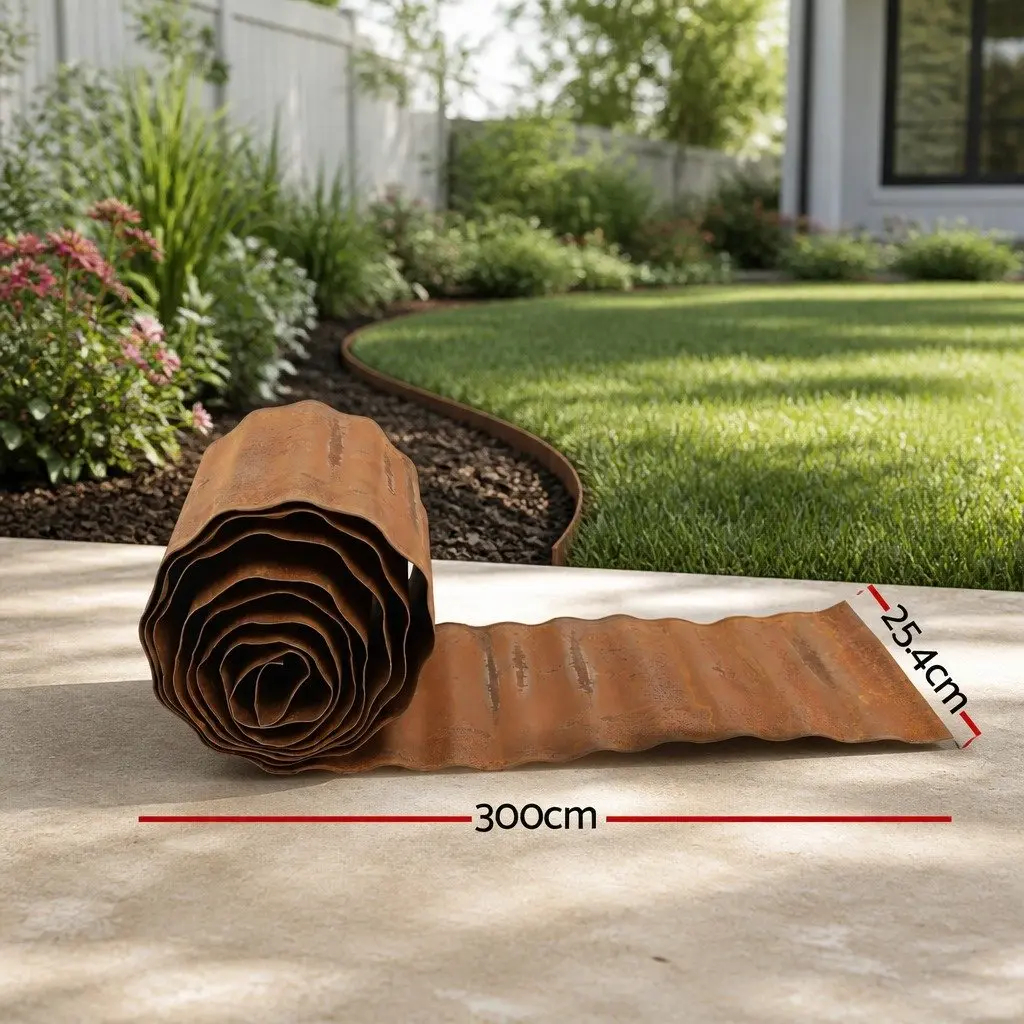 Garden Edging Rust 10ft Flexible Metal Border Corrugated Steel Lawn Strip