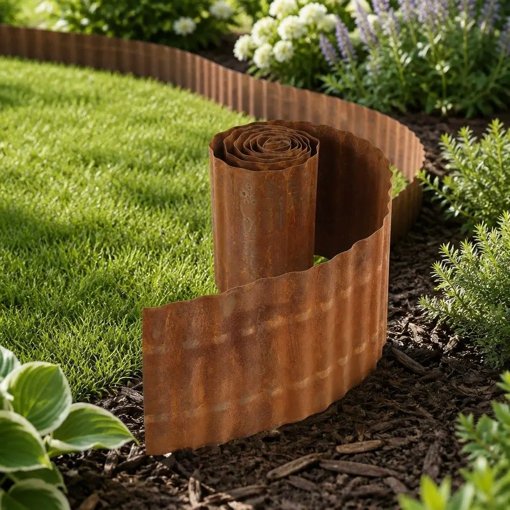 Garden Edging Rust 10ft Flexible Metal Border Corrugated Steel Lawn Strip