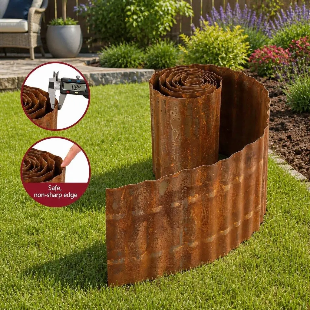 Garden Edging Rust 10ft Flexible Metal Border Corrugated Steel Lawn Strip