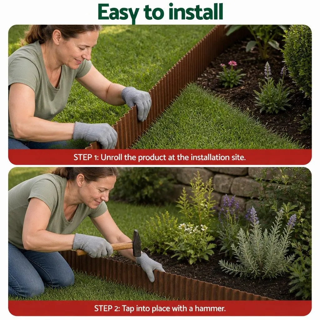 Garden Edging Rust 10ft Flexible Metal Border Corrugated Steel Lawn Strip
