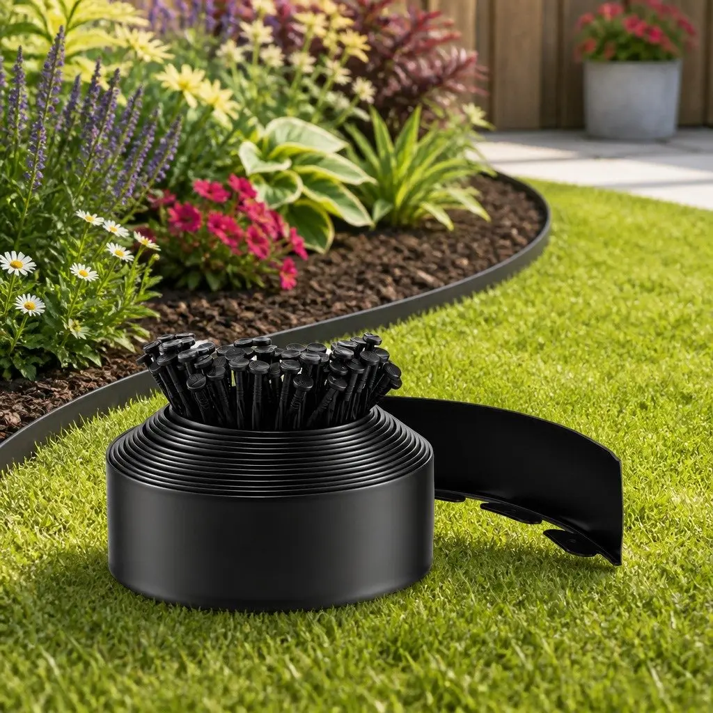 Garden Edging Black 33ft Flexible Plastic Lawn Border 30 Piece