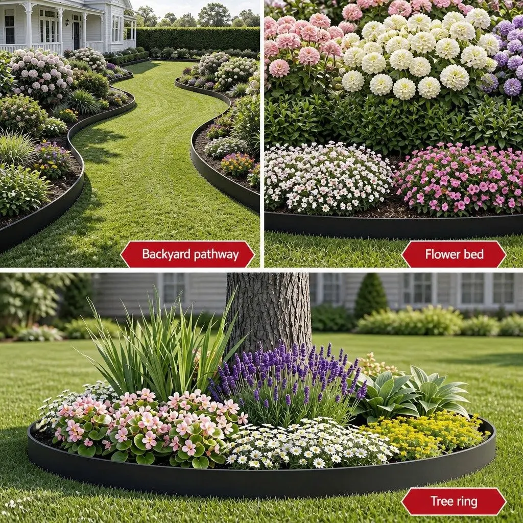 Garden Edging Black 33ft Flexible Plastic Lawn Border 30 Piece