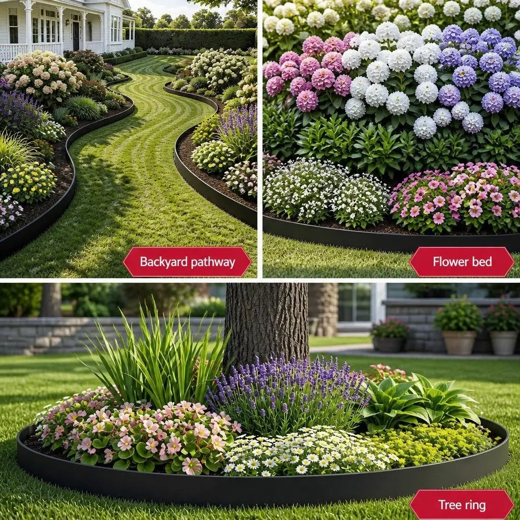 Garden Edging Black 60ft Flexible Plastic Lawn Border 30 Pieces