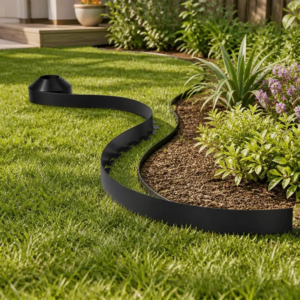 Garden Edging Black 60ft Flexible Plastic Lawn Border 30 Pieces