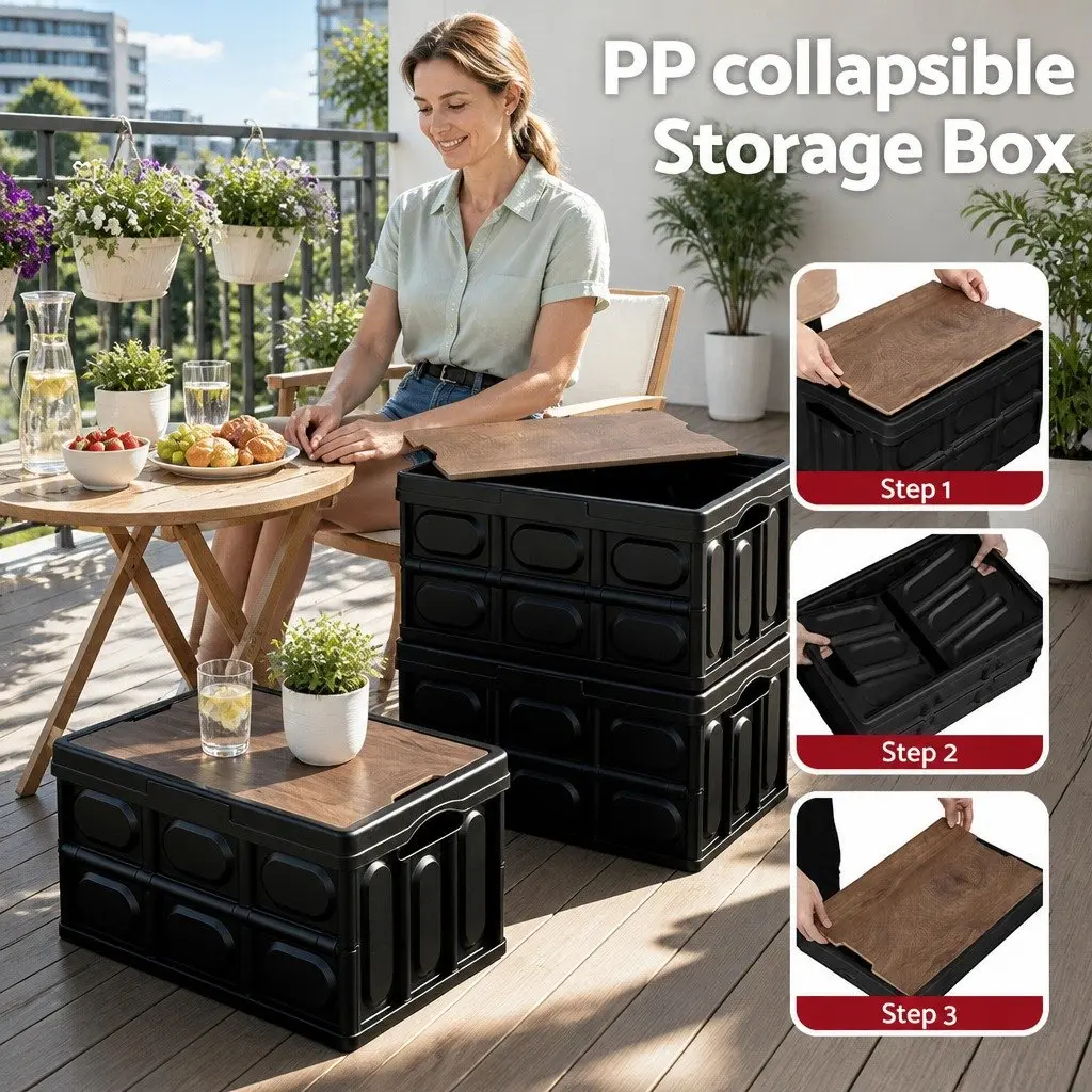 Collapsible Outdoor Storage Box 50L Stackable Folding Camping Organizer with