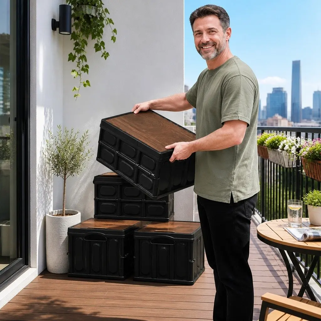 Collapsible Outdoor Storage Box 50L Stackable Folding Camping Organizer with