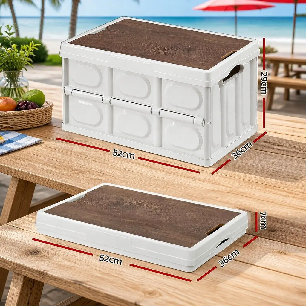 Collapsible Storage Box White 50L Stackable Folding Outdoor Organizer