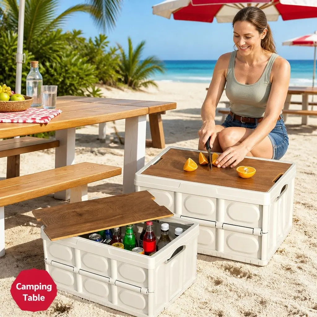 Collapsible Storage Box White 50L Stackable Folding Outdoor Organizer