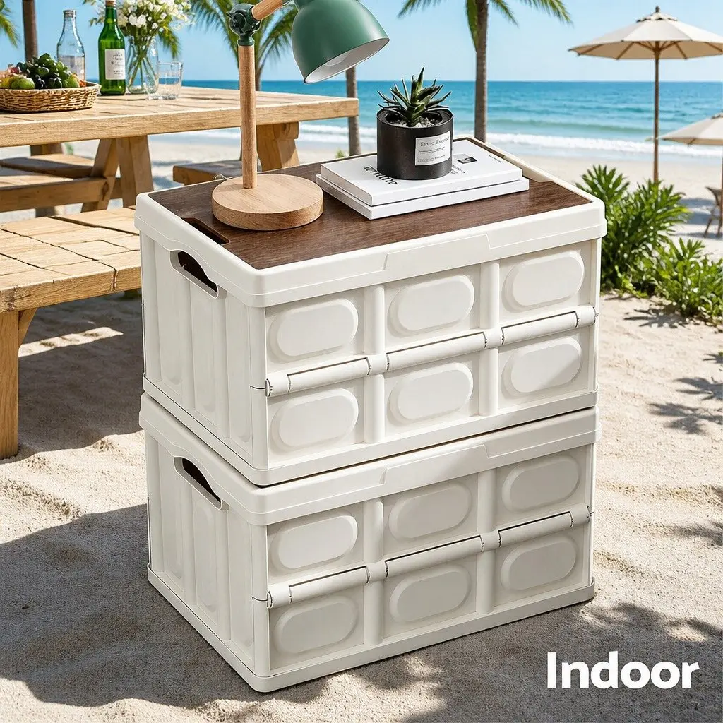 Collapsible Storage Box White 50L Stackable Folding Outdoor Organizer