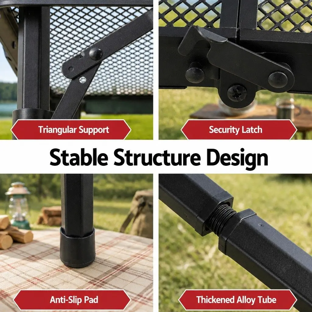 Camping BBQ Table Black 60x40x56cm Foldable Heavy-duty Construction