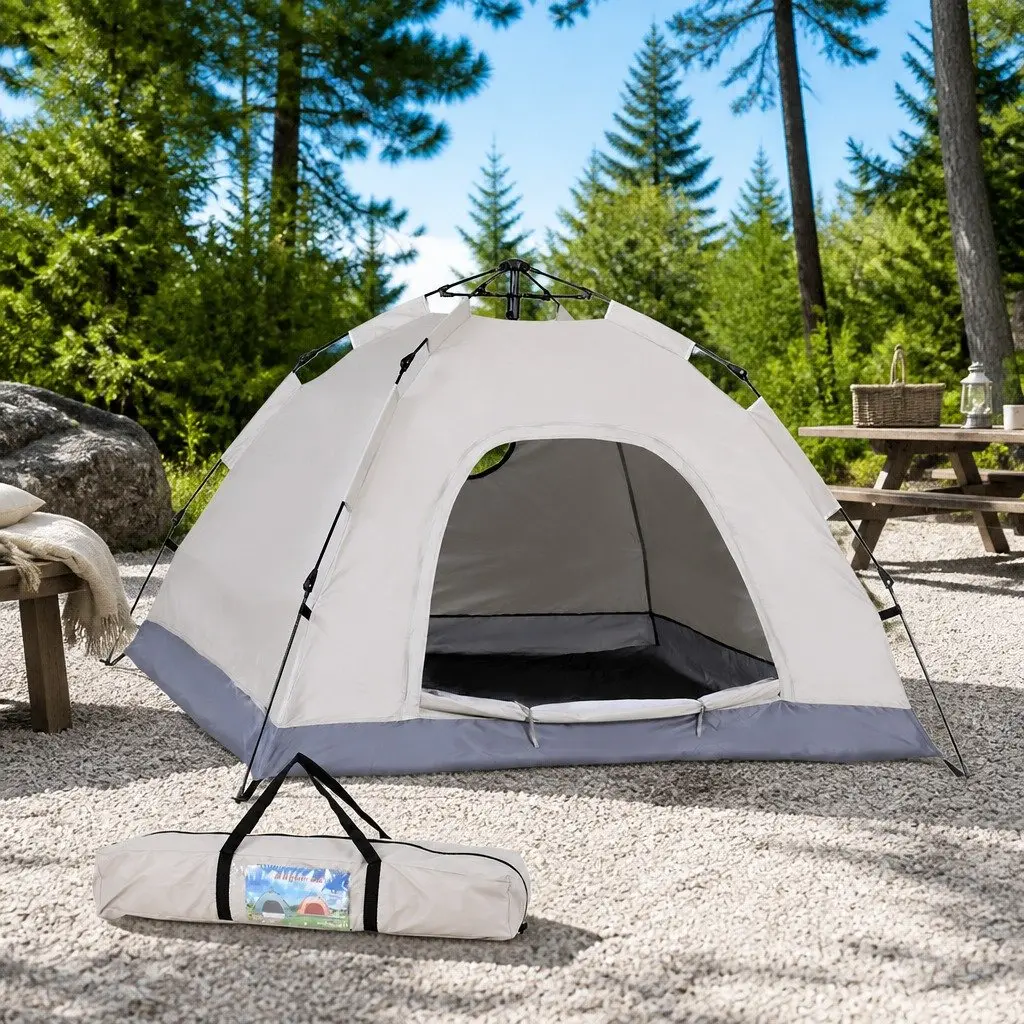Camping Tent Beige 2 Person Instant Auto Setup Outdoor Hiking