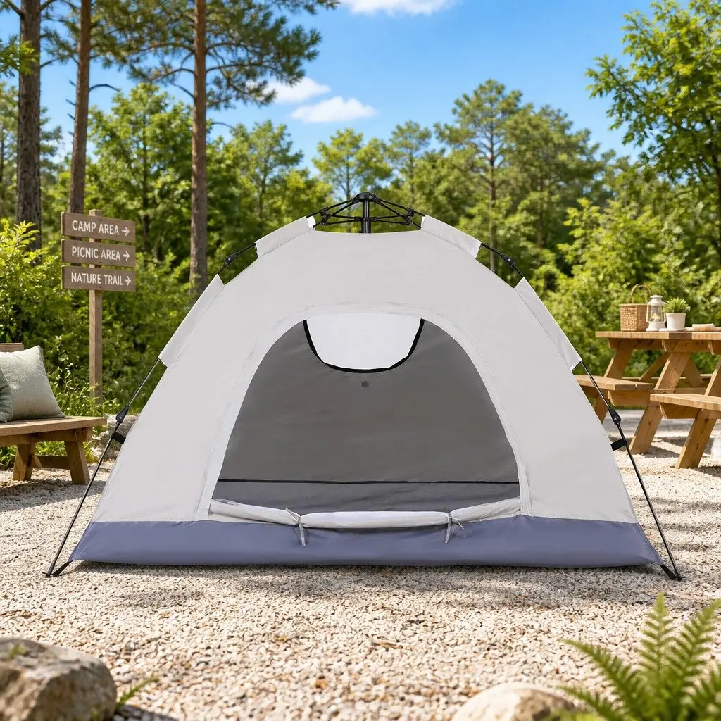 Camping Tent Beige 2 Person Instant Auto Setup Outdoor Hiking
