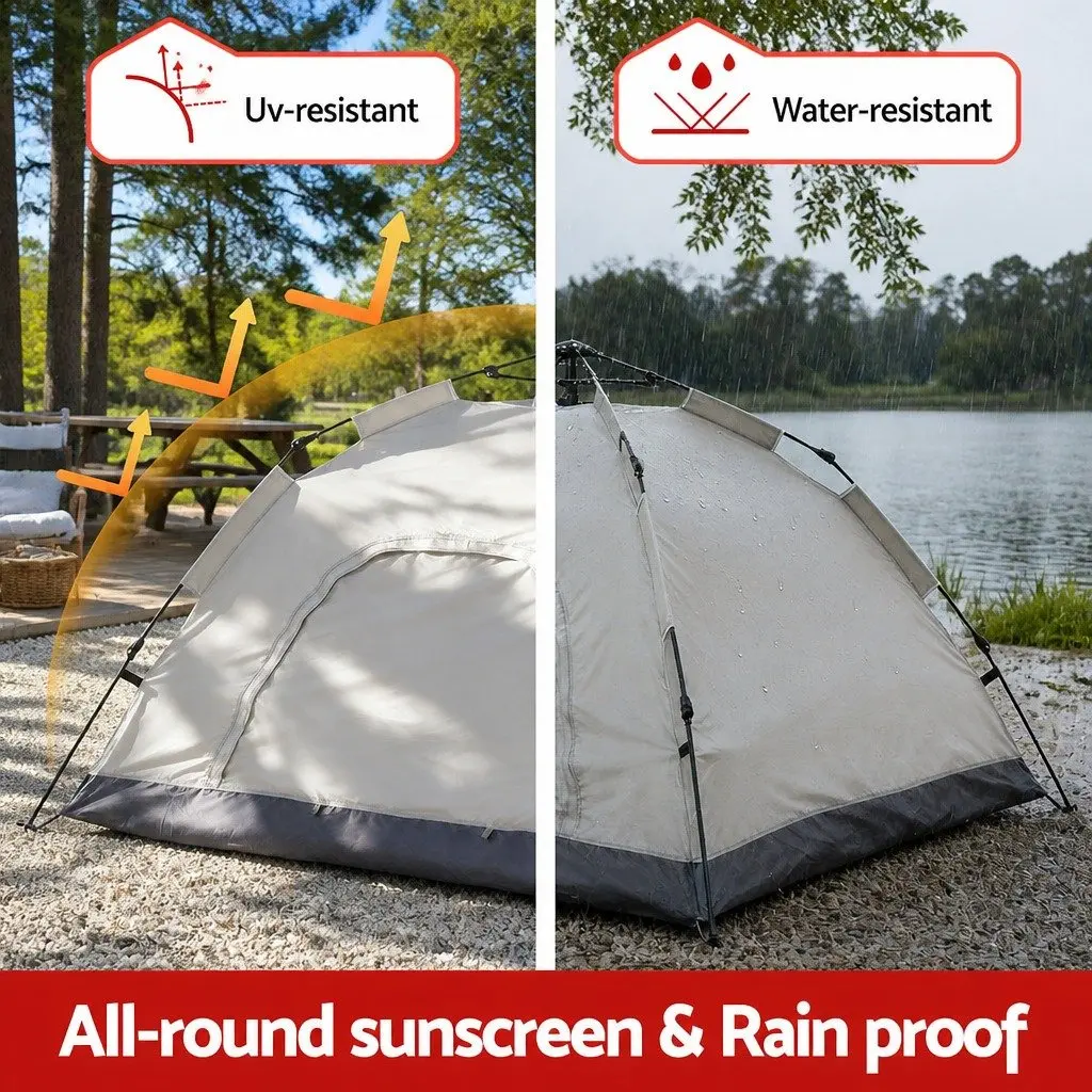 Camping Tent Beige 2 Person Instant Auto Setup Outdoor Hiking