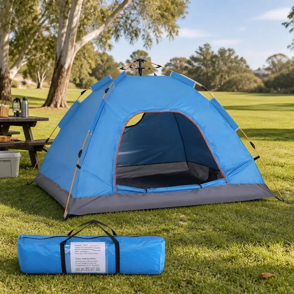 Camping Tent Blue 2 to 3 Person Auto Instant Pop Up Outdoor Hiking