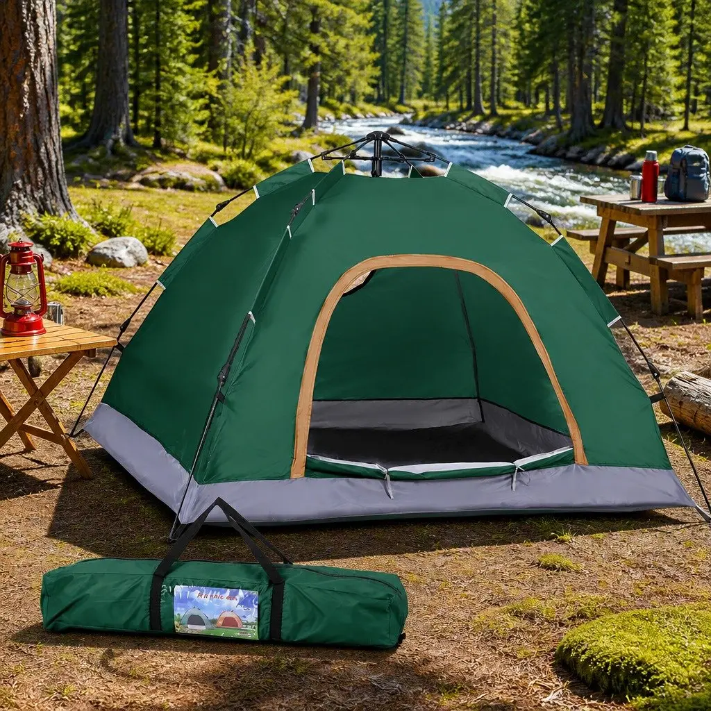 Camping Tent Green 2-3 Person Auto Pop Up Instant Setup Outdoor Hiking
