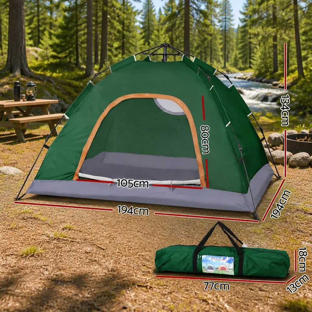 Camping Tent Green 2-3 Person Auto Pop Up Instant Setup Outdoor Hiking