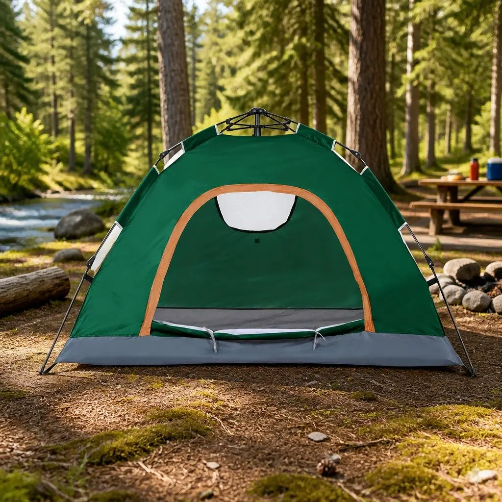 Camping Tent Green 2-3 Person Auto Pop Up Instant Setup Outdoor Hiking