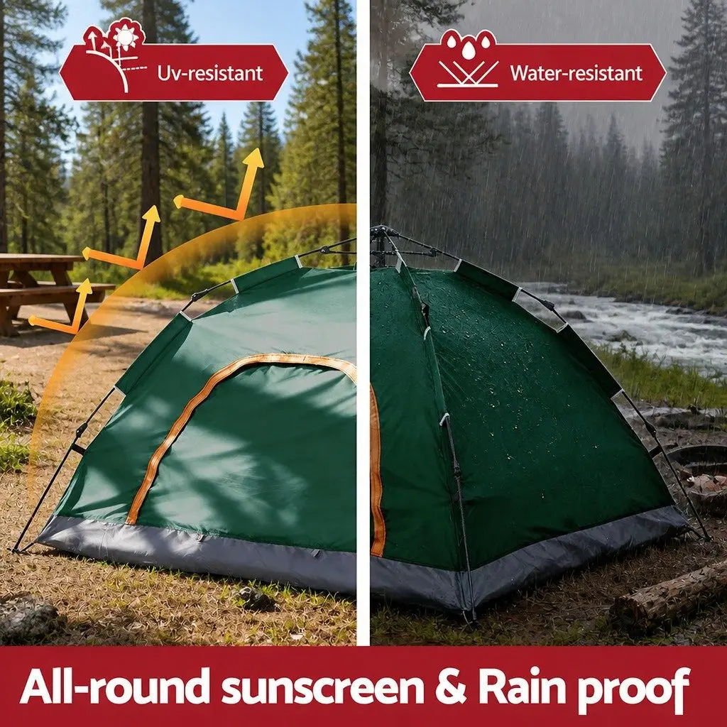 Camping Tent Green 2-3 Person Auto Pop Up Instant Setup Outdoor Hiking