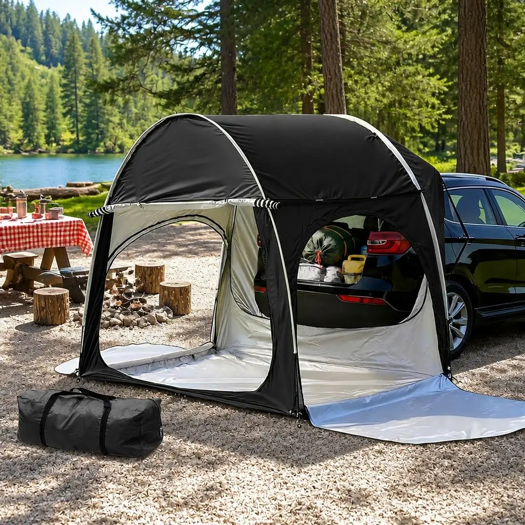 Car Camping Tent Black Portable Vehicle-Mounted Water-Resistant Oxford Fabric with UV Protection