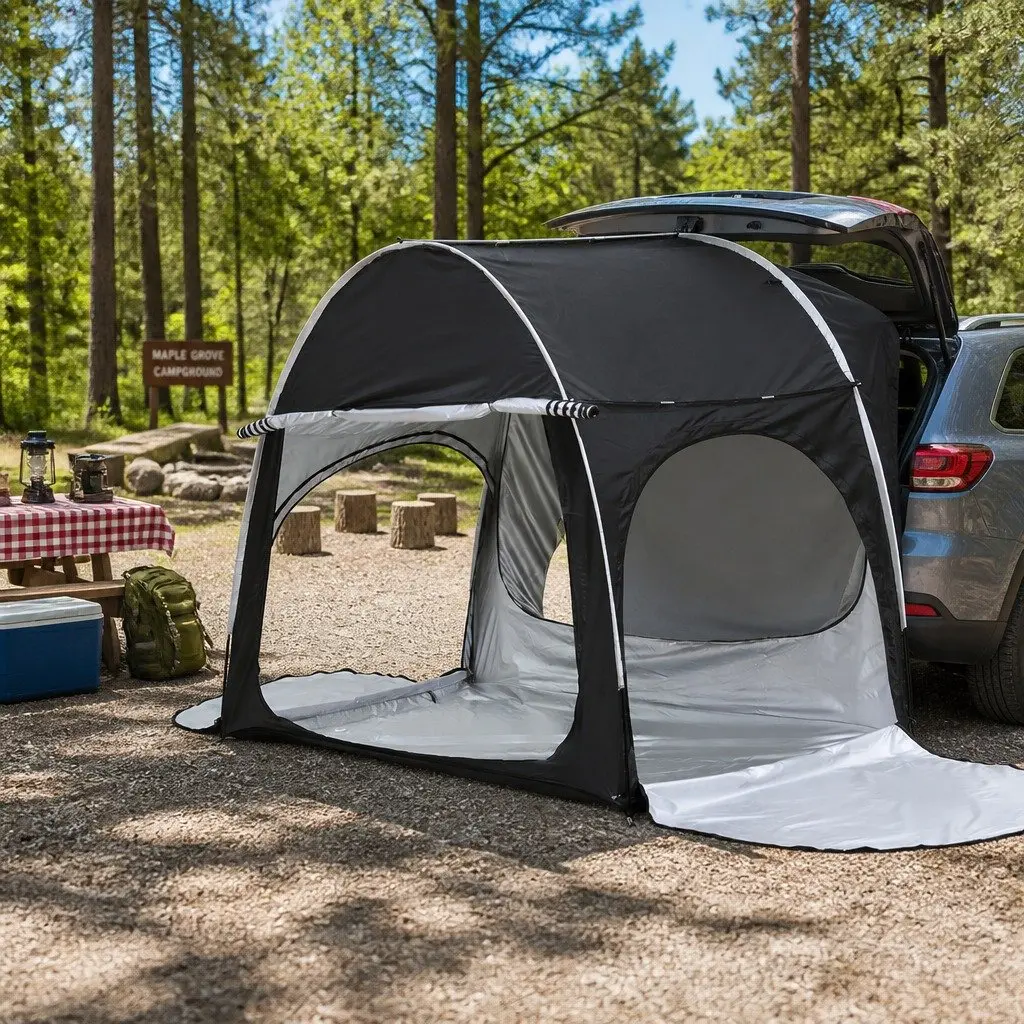 Car Camping Tent Black Portable Vehicle-Mounted Water-Resistant Oxford Fabric with UV Protection