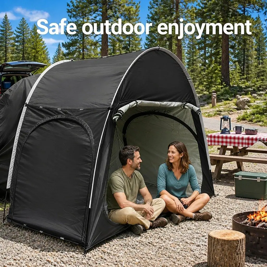Car Camping Tent Black Portable Vehicle-Mounted Water-Resistant Oxford Fabric with UV Protection