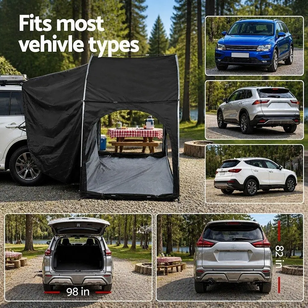 Car Camping Tent Black Portable Vehicle-Mounted Water-Resistant Oxford Fabric with UV Protection