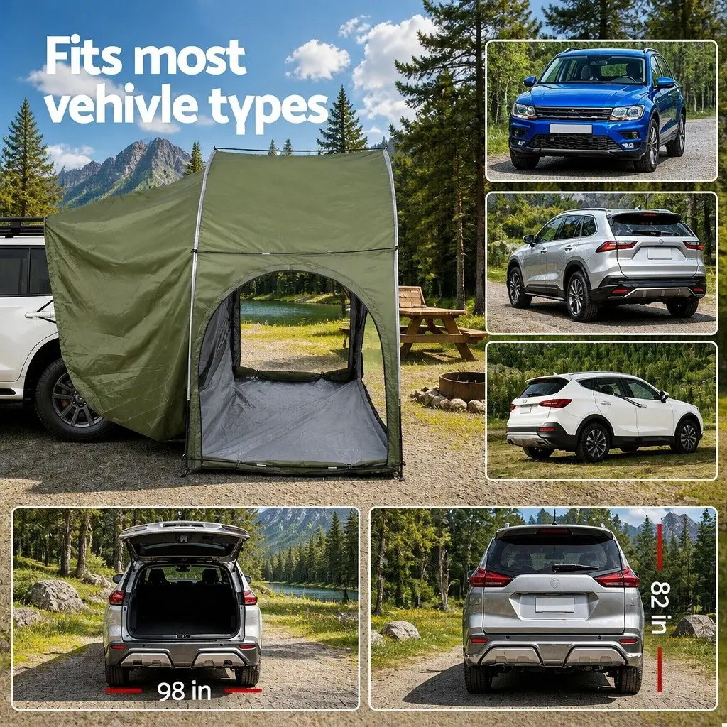 Car Camping Tent Green Vehicle-Mounted Portable Outdoor Shelter Water-Resistant Oxford Fabric