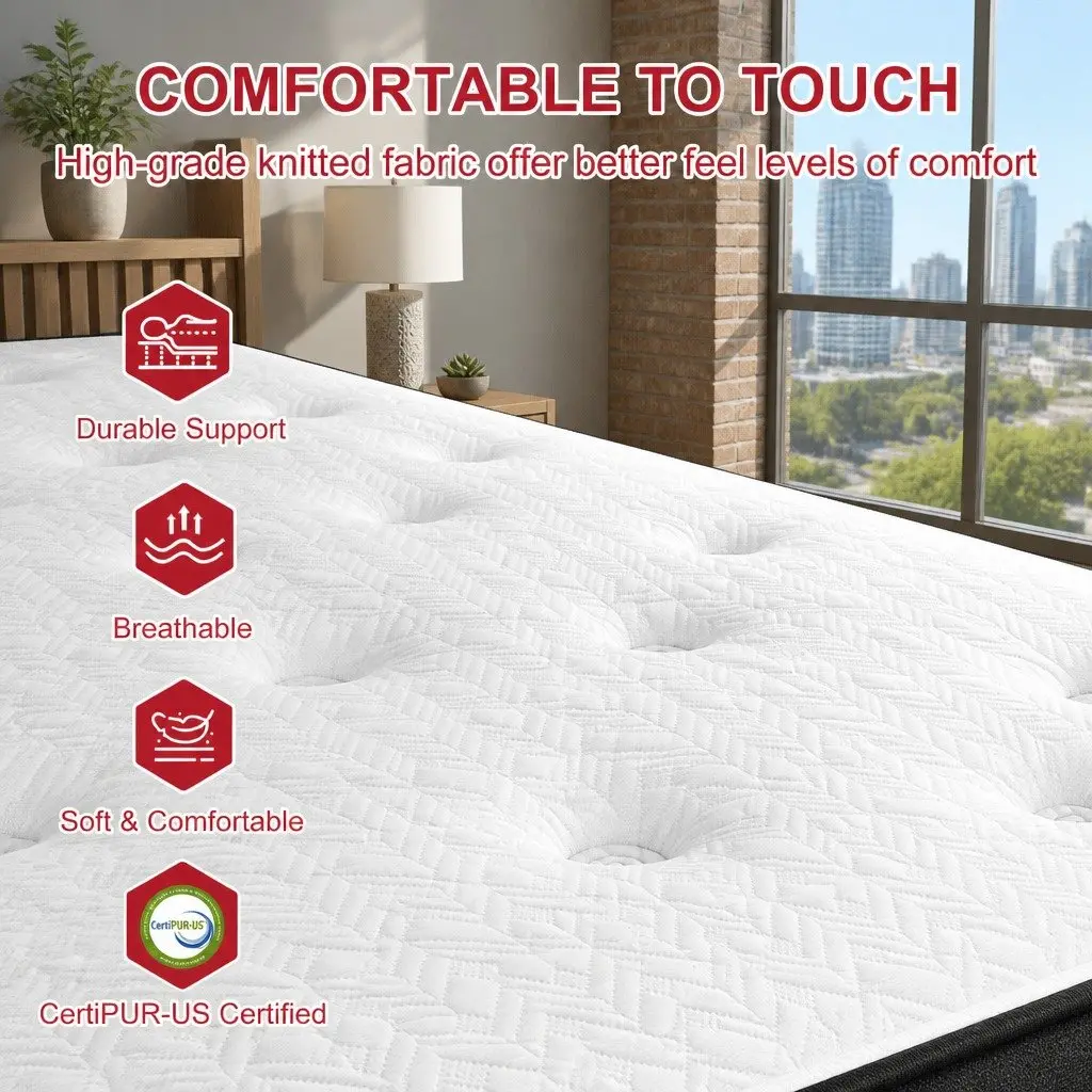 Double Mattress White 30cm Gel Memory Foam Pocket Spring 5 Zone Medium Firm
