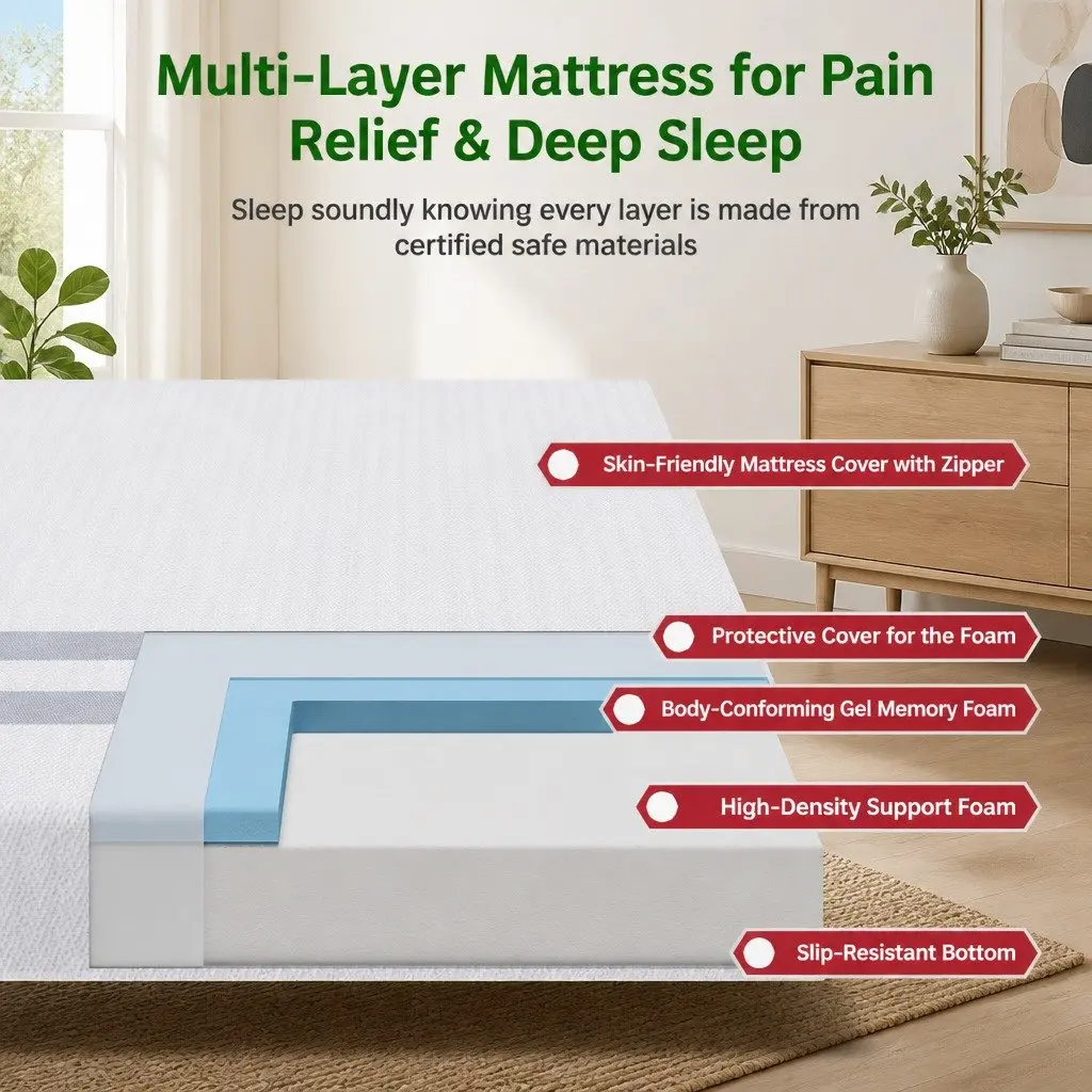 Queen Mattress White 20cm Medium Soft Memory Foam Reversible Gel Cool Sleep