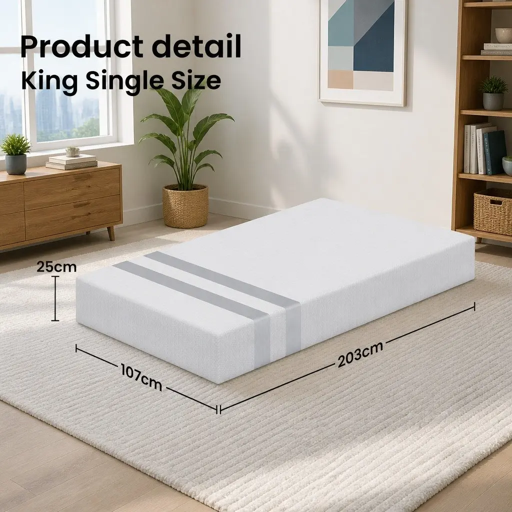 King Single Mattress Gel-Infused Memory Foam 25cm Reversible Medium Firm