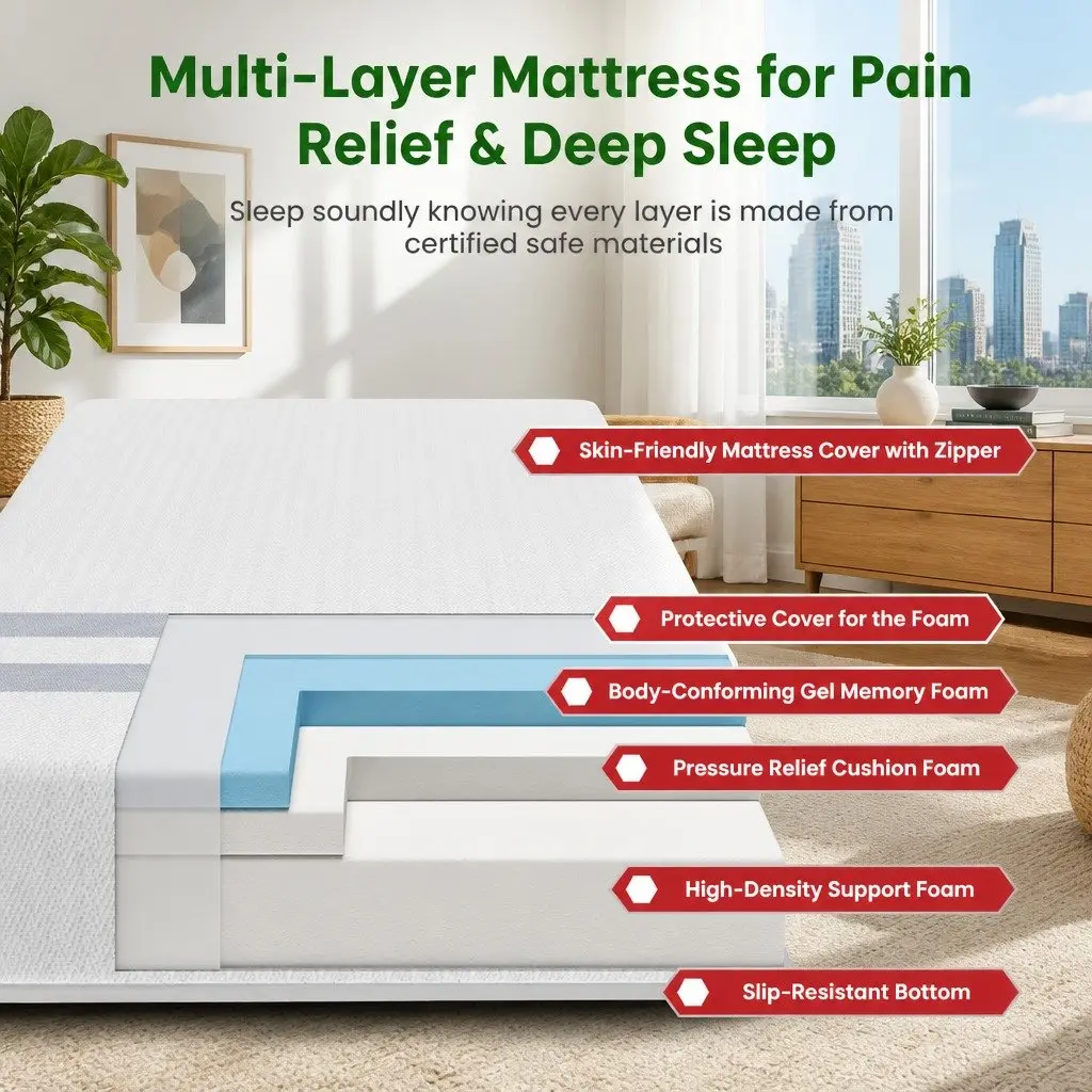 King Single Mattress Gel-Infused Memory Foam 25cm Reversible Medium Firm