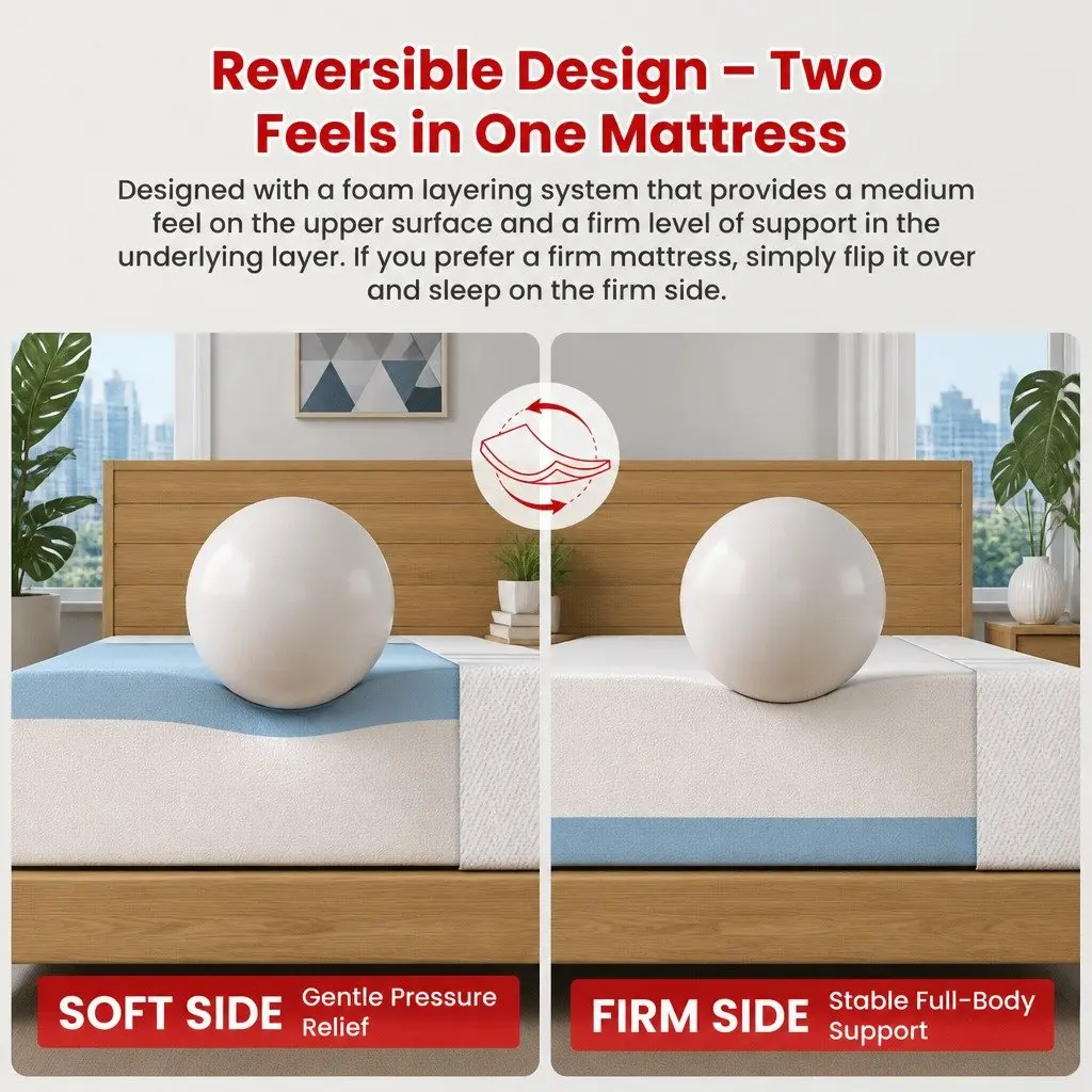 King Single Mattress Gel-Infused Memory Foam 25cm Reversible Medium Firm