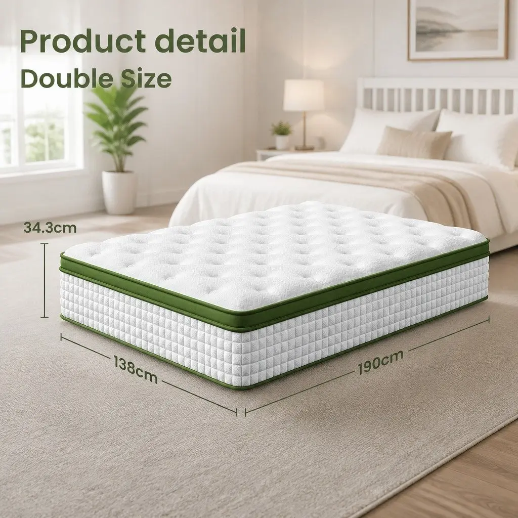Double Mattress White 34cm Medium Firm 5 Zone Pocket Spring Hybrid