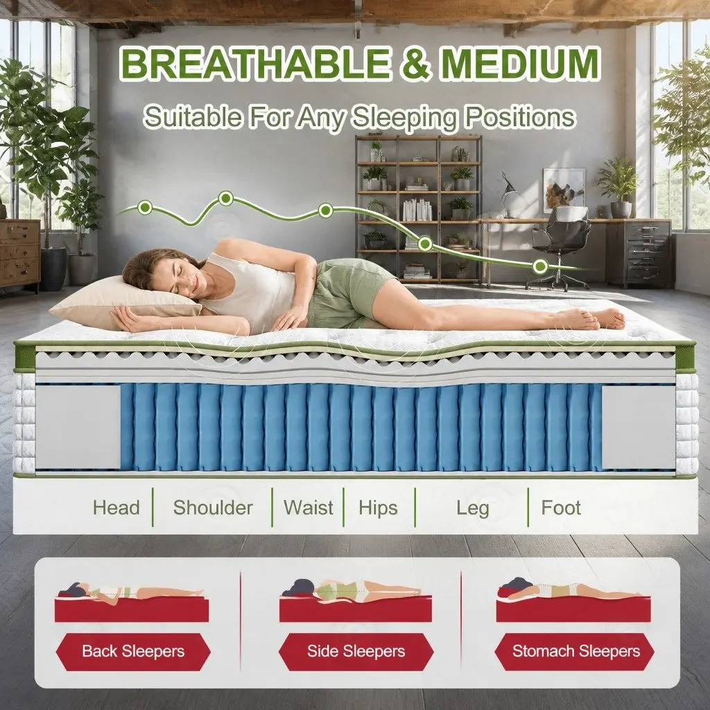Double Mattress White 34cm Medium Firm 5 Zone Pocket Spring Hybrid