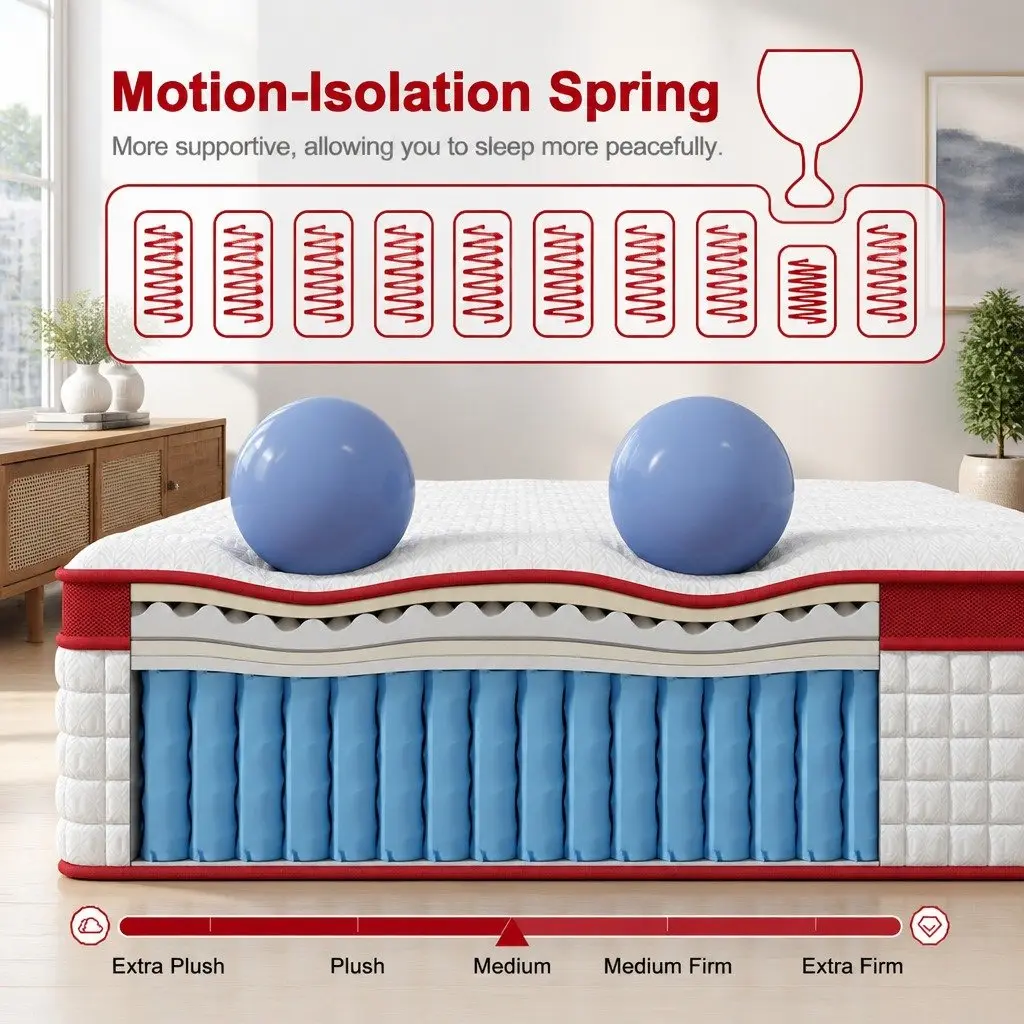 Double Mattress White 34cm Medium Firm 5 Zone Pocket Spring Hybrid