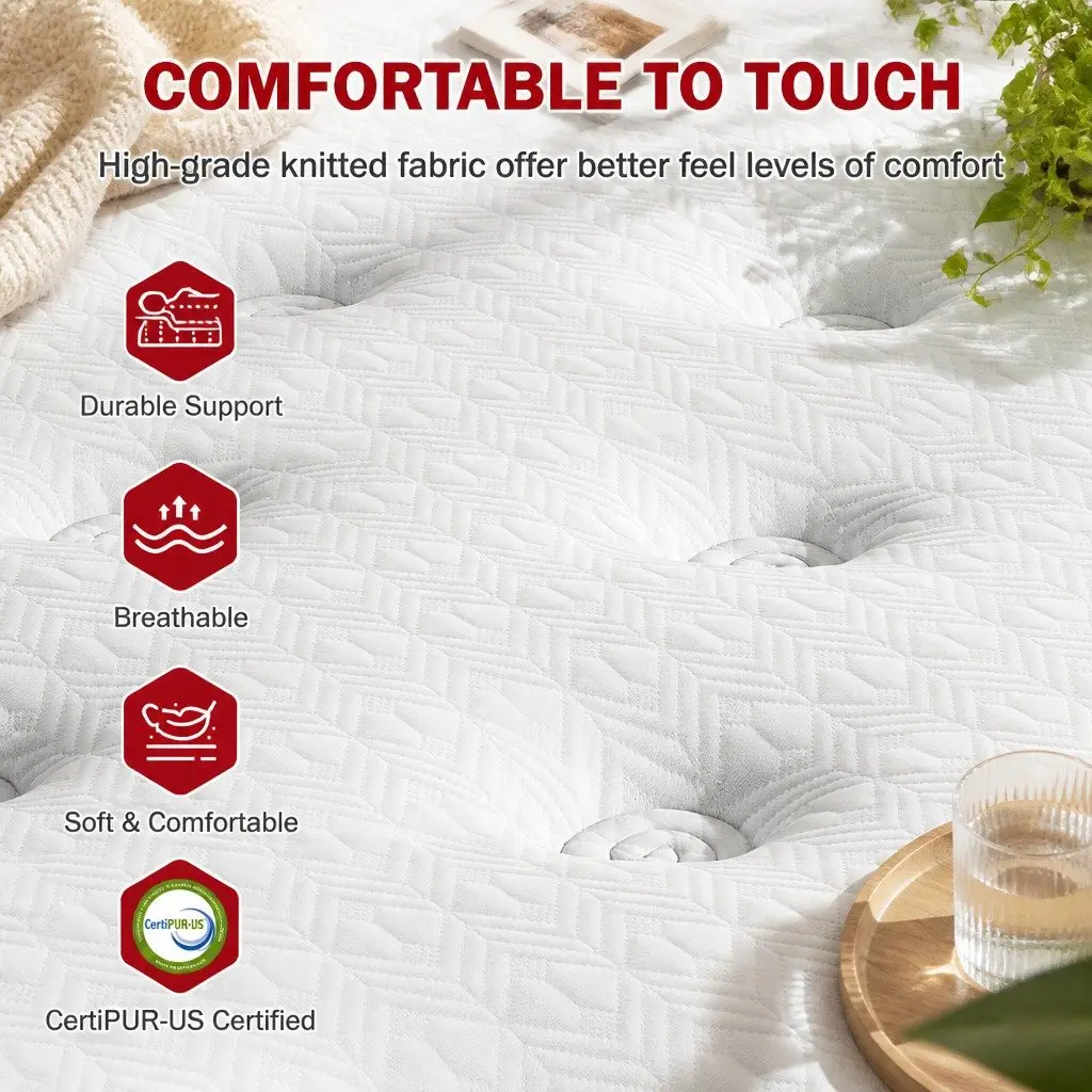 Double Mattress White 34cm Medium Firm 5 Zone Pocket Spring Hybrid