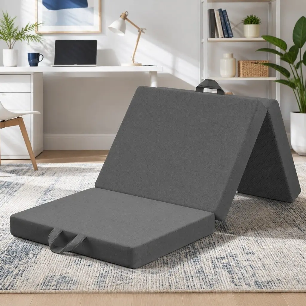 Small King Single Folding Mattress Grey 190 x 80 cm 3-Fold Foam Portable Travel Guest Room