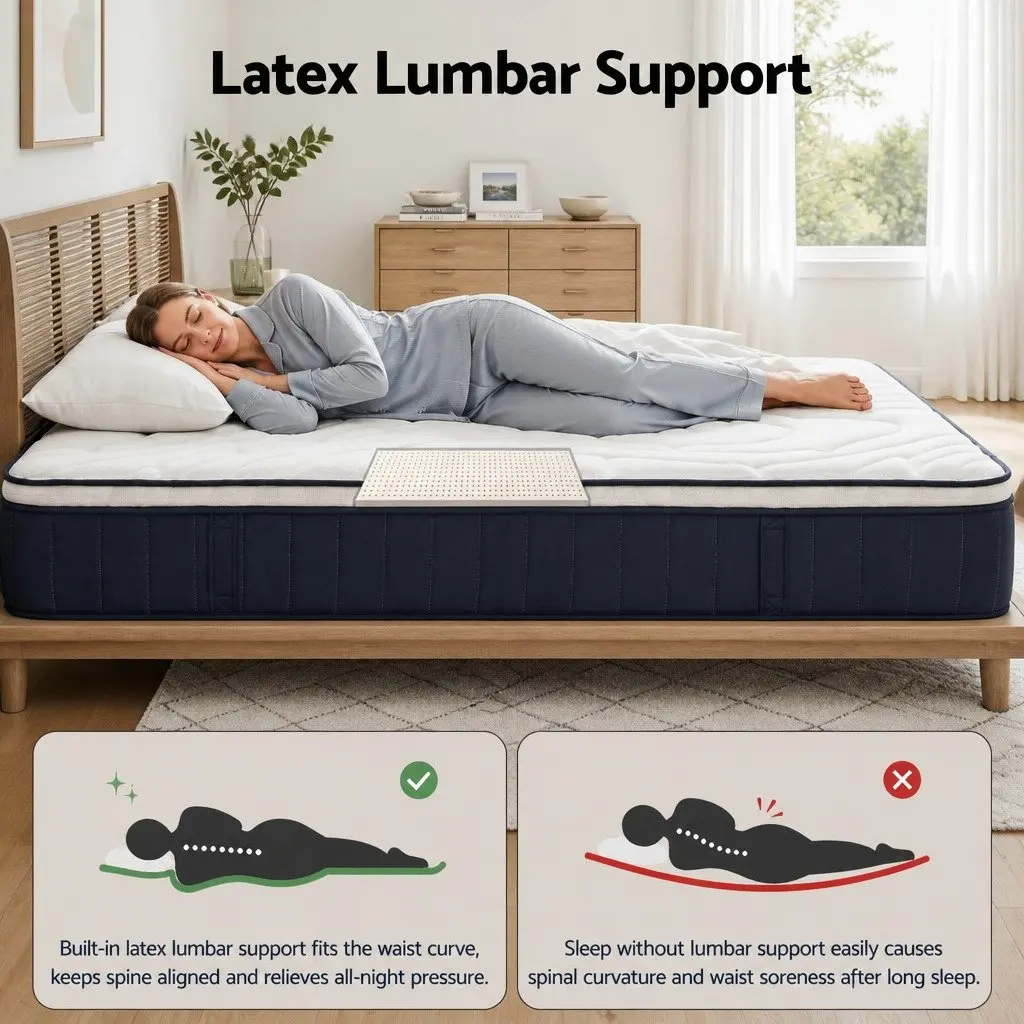 King Single Mattress White 30cm Medium Firm Pocket Spring Latex Lumbar Support Hybrid