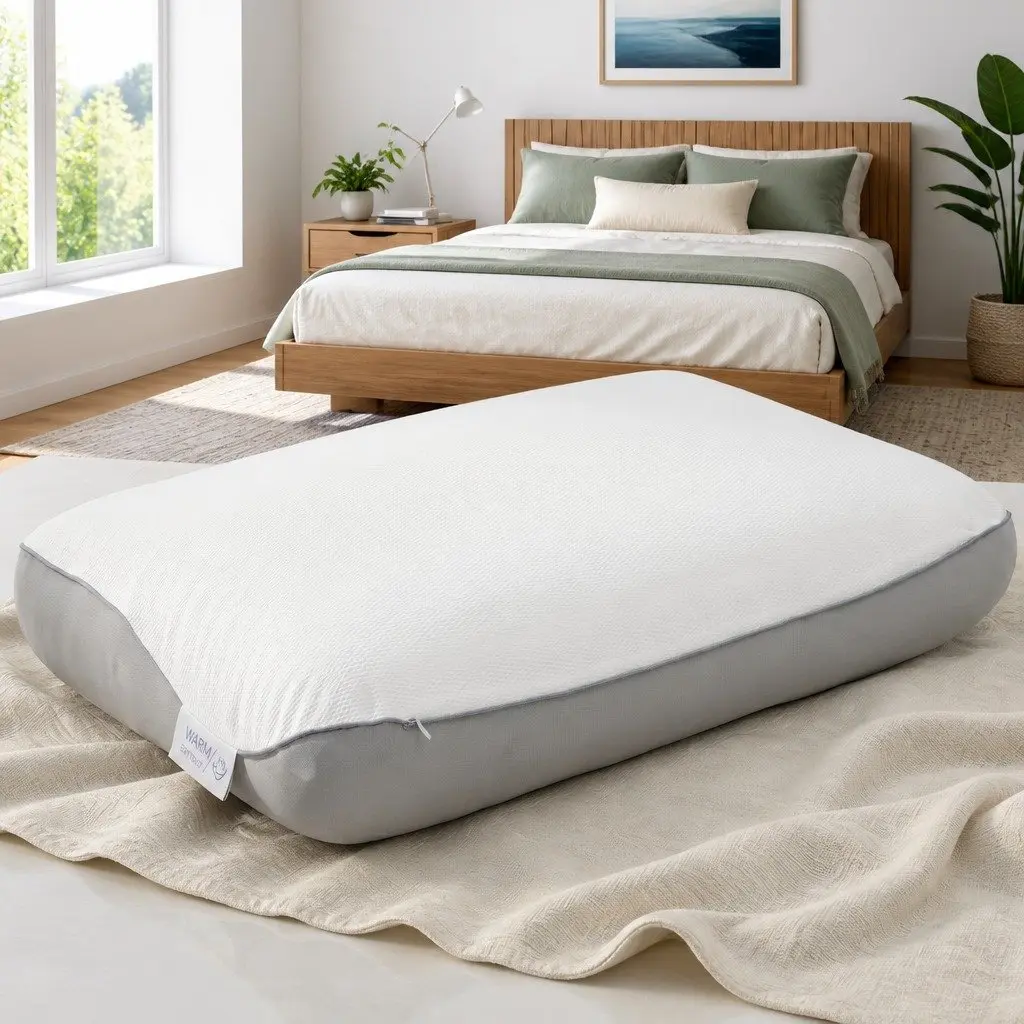 Memory Foam Pillow White or Grey 65x40x14cm Dual-Sided Cooling Neck Support