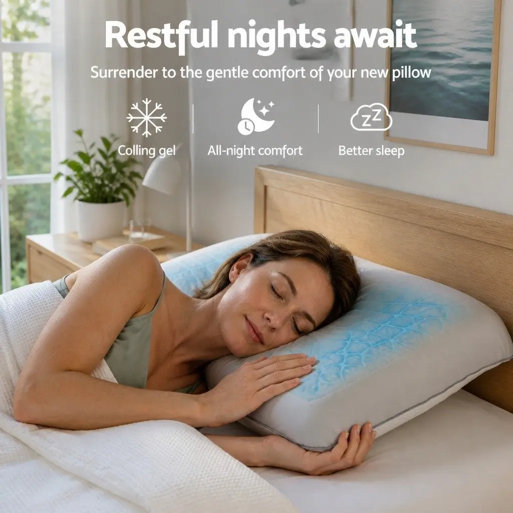 Memory Foam Pillow White or Grey 65x40x14cm Dual-Sided Cooling Neck Support