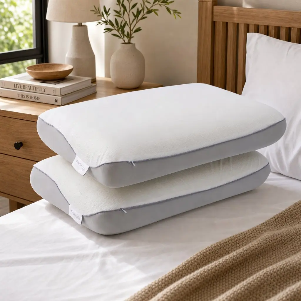 Memory Foam Pillow White Dual-Sided Cooling Warm Ergonomic Neck Pain Relief