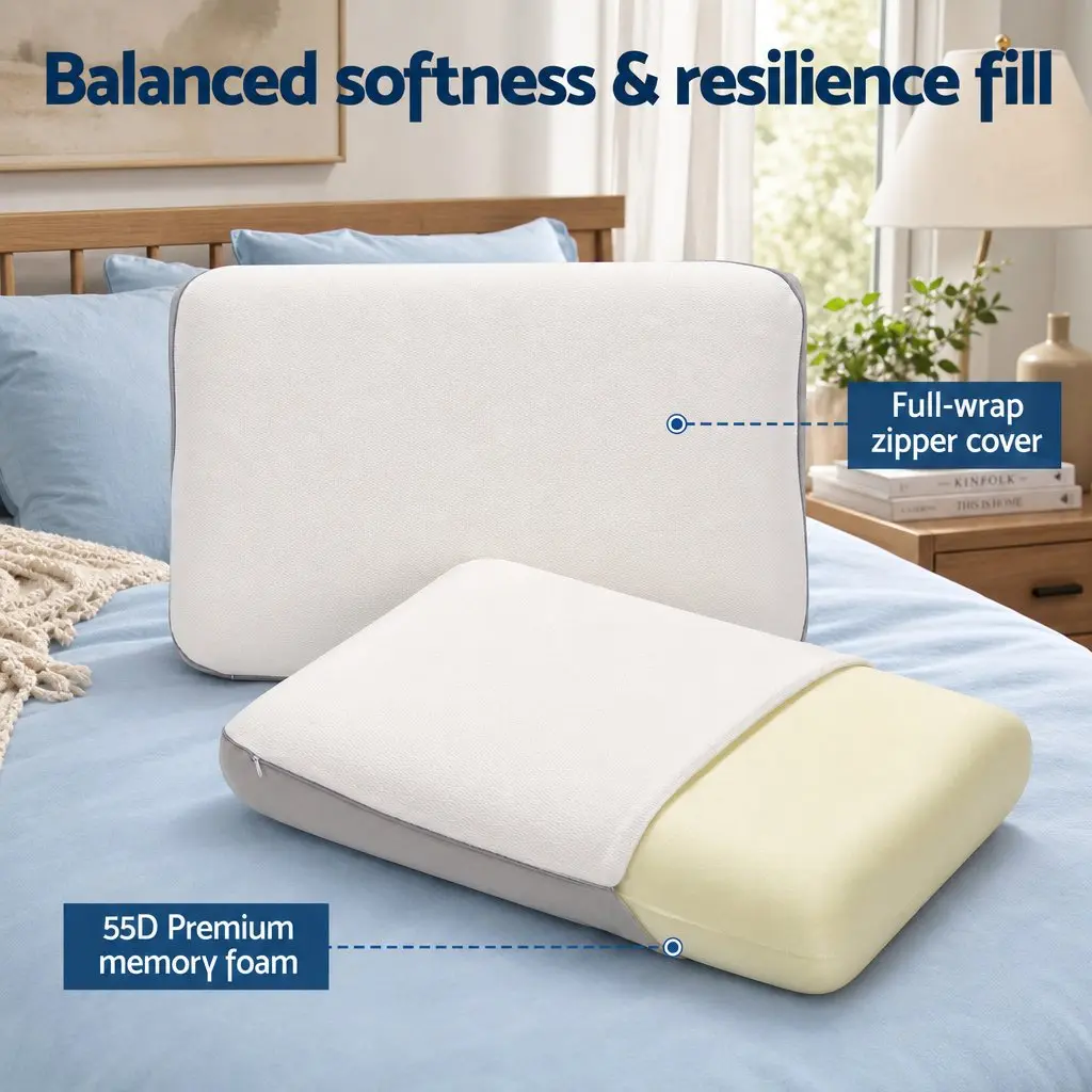 Memory Foam Pillow White Dual-Sided Cooling Warm Ergonomic Neck Pain Relief