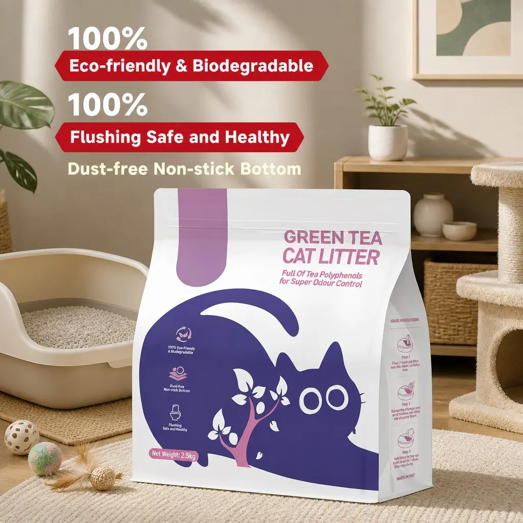 Cat Litter Green Tea 30kg Clumping Dust Free Natural Flushable Easy Scooping Odour Control