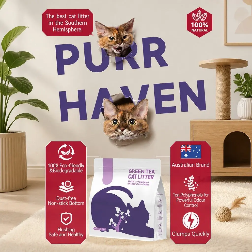 Cat Litter Green Tea 30kg Clumping Dust Free Natural Flushable Easy Scooping Odour Control