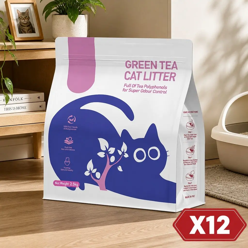 Cat Litter Green Tea 30kg Clumping Dust Free Natural Flushable Easy Scooping Odour Control