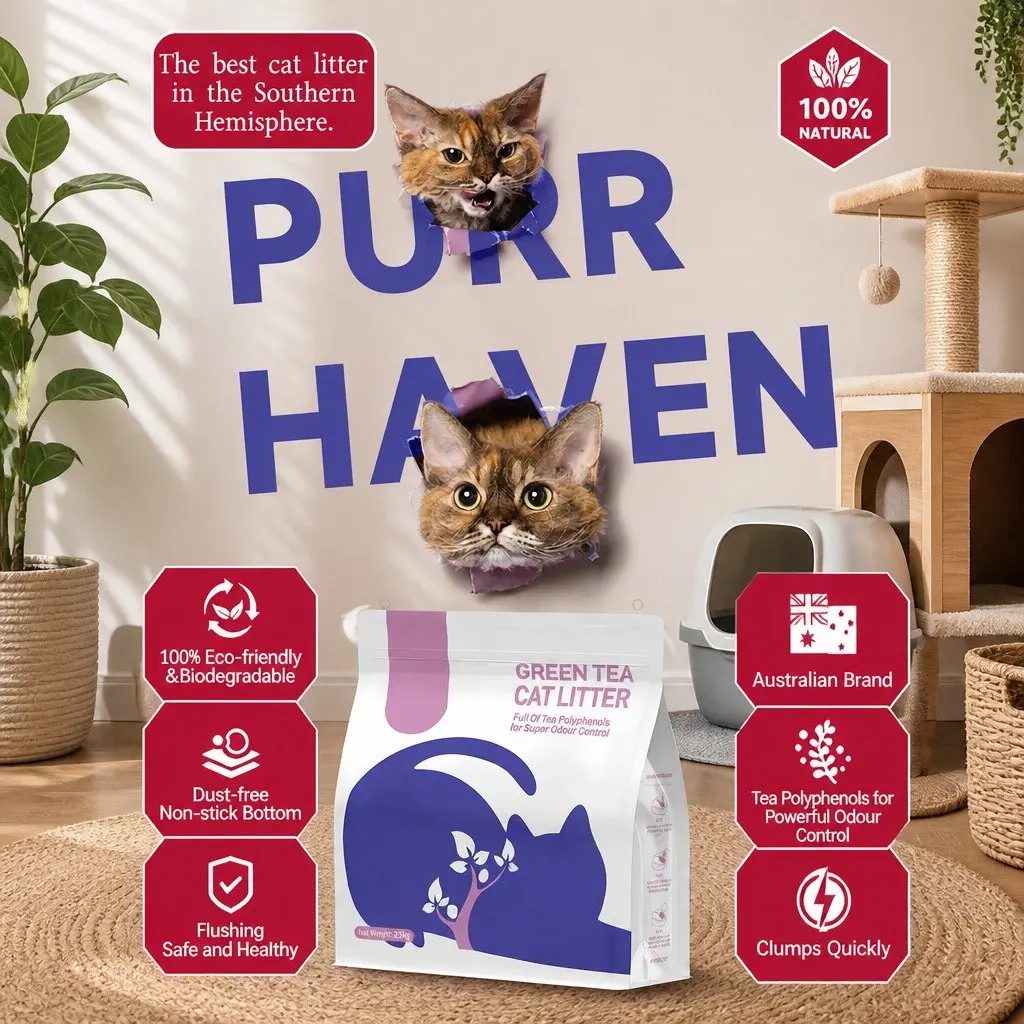 Cat Litter Green Tea 7.5kg Clumping Dust Free Natural Flushable Easy